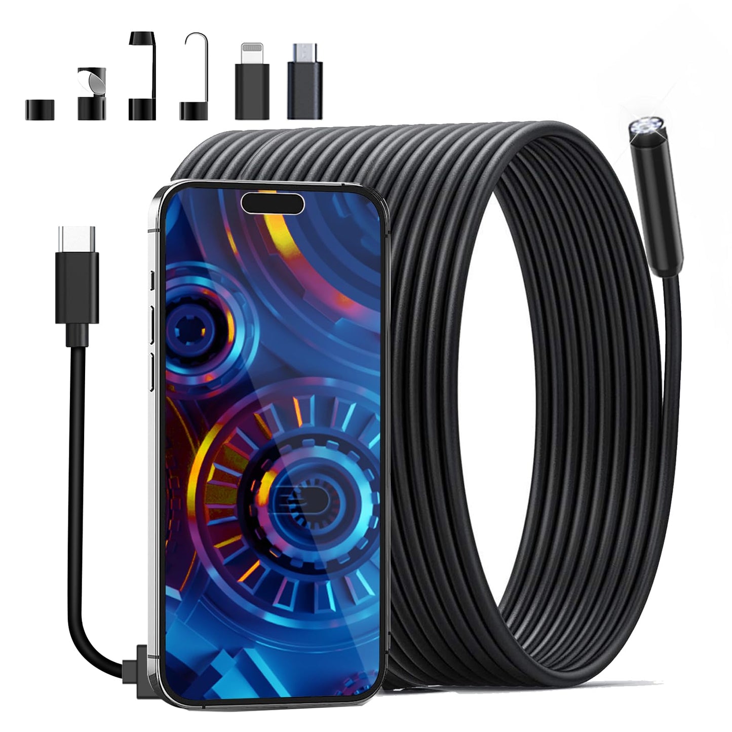 AOPICK Endoscope Camera 10M, 1080P HD Endoscope Camera with Light Mobile Waterproof Ip67 No WiFi Required Inspection Camera Tube Camera Mobile with 8 LED Light for Android & iOS, Tablet 32.8ft/10M