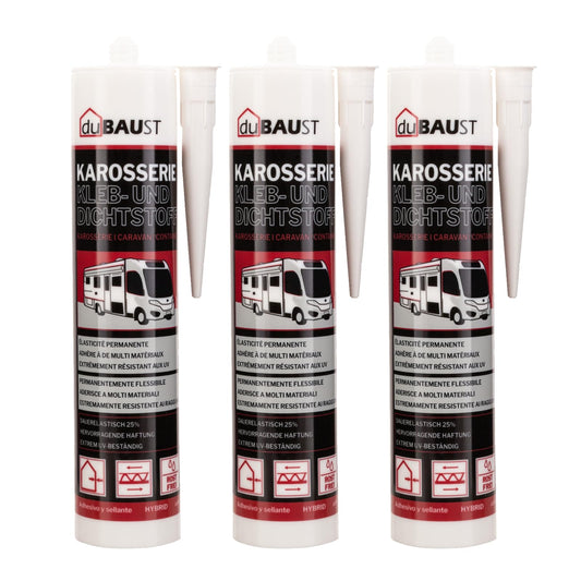 3x build body adhesive assembly adhesive sealant for car motorhome interior + exterior UV resistant adhesion on all surfaces body adhesive caravan sealant 290ml cartridge black