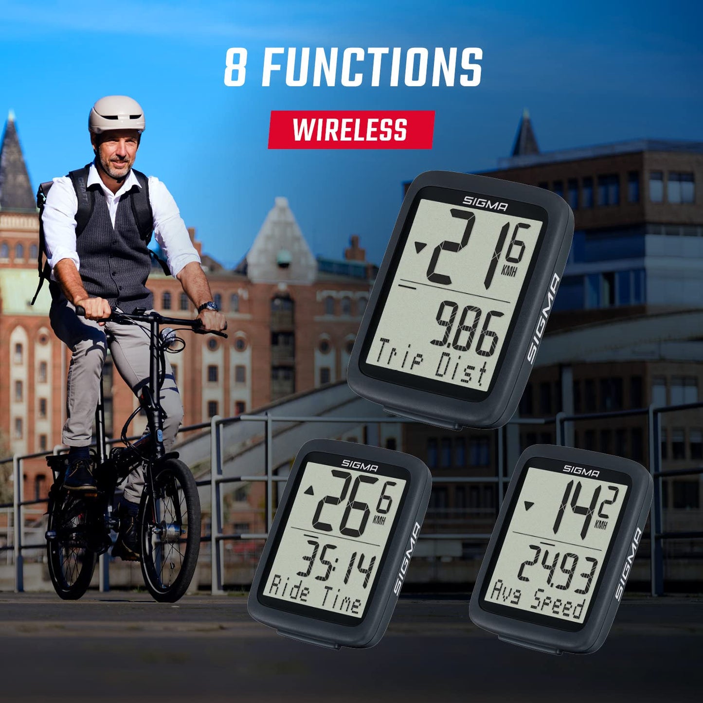 SIGMA SPORT Unisex - Adult Bc 8.0 Wl ATS Bike Computer, Black, One Size & LED Bike Light with Battery Set Aura 30 and Curve