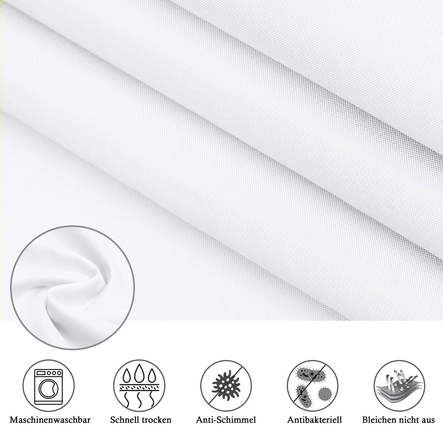 Extra wide white shower curtain 275 x 180 Textile polyester fabric shower curtains, waterproof washable anti-mold bath curtain with 18 rings