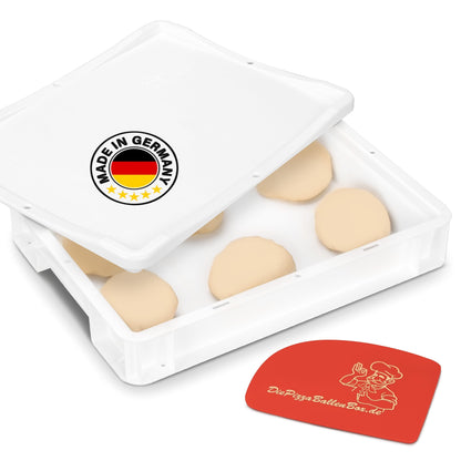 RoyalFay® Pizza Dough Ball Box - Made in Germany - Proofing Box 30x40x8 cm with Lid - food-safe & BPA-free dough box for pizza dough balls - stackable & sturdy - (white)