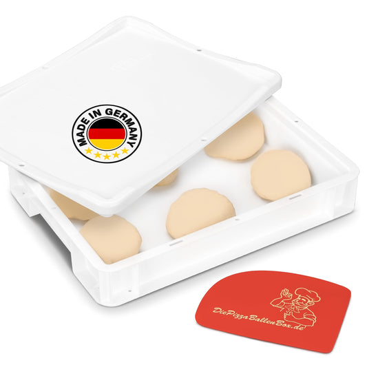 RoyalFay® Pizza Dough Ball Box - Made in Germany - Proofing Box 30x40x8 cm with Lid - food-safe & BPA-free dough box for pizza dough balls - stackable & sturdy - (white)