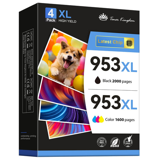 Toner Kingdom ink cartridges 953 XL 953XL printer cartridges remanufactured for HP 953XL multipack compatible with HP Officejet Pro 8710 8715 7720 7740 7730 8720 8730 8210 8725 8715 8740 Tray