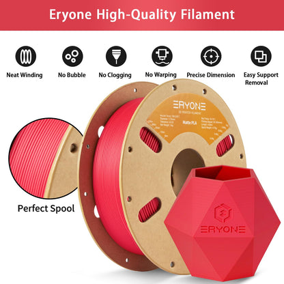 ERYONE Matte PLA 3D Printer Filament 1.75mm, Precision +/- 0.03mm, 1kg 1 Spool, Matte Red