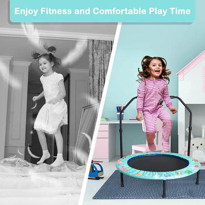 Kids trampoline, Ø approx 92cm Mini trampoline Foldable with detachable and adjustable handle, safe padding, garden trampoline indoor outdoor for children aged 3+ (Green)