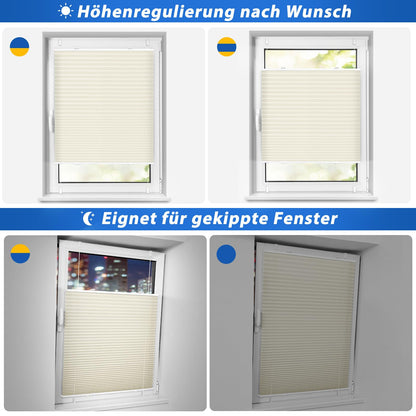 Home Plisse without drilling clampfix B55 x H120 cm Beige, pleated blinds for windows and doors, Easyfix pleated roller blind with clamp bracket sun protection and privacy translucent roller