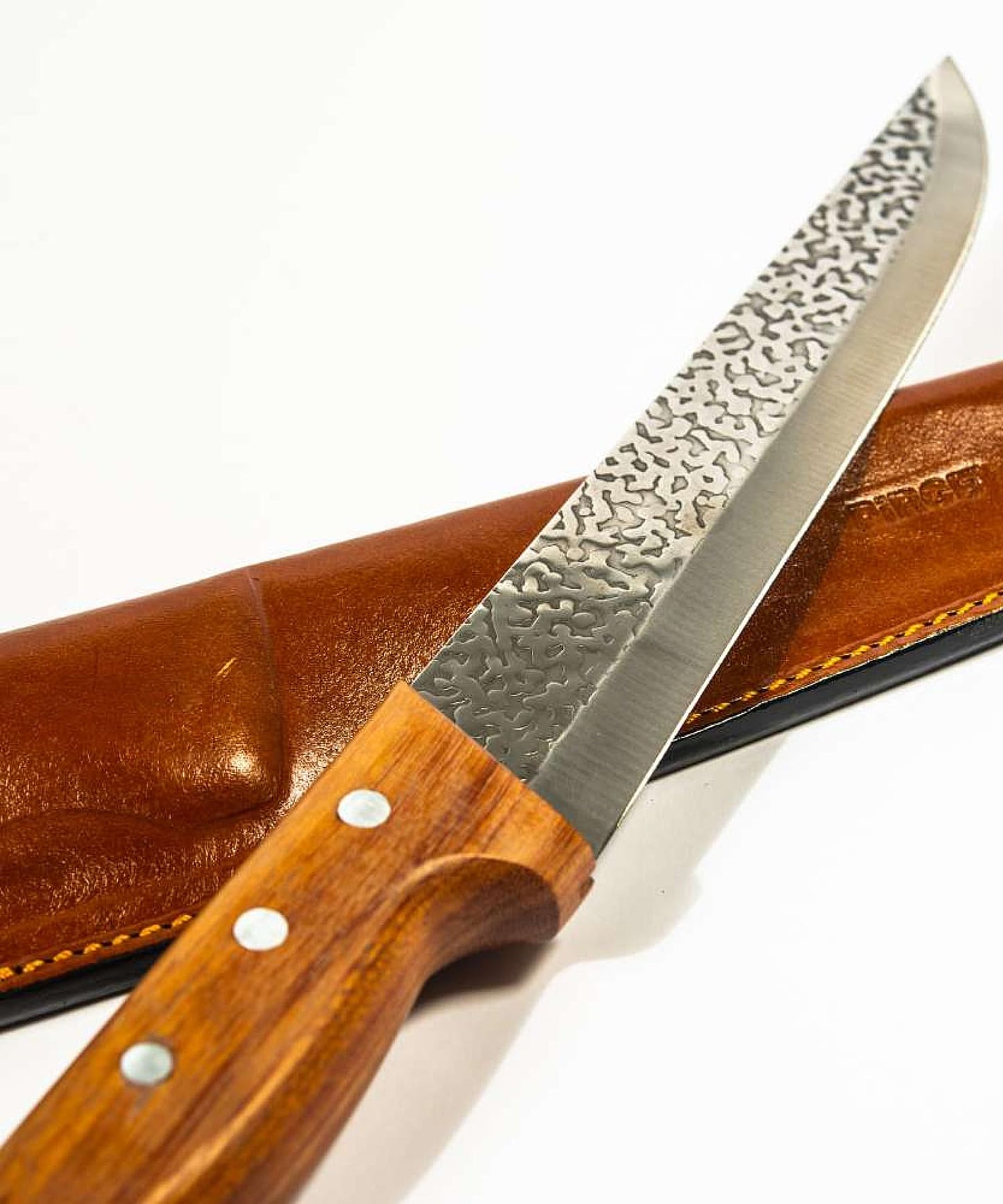 Pirge Elite Hand-Forged Butcher Knife with Leather Sheath 16.5 cm - Butcher Knife - Boning Knife - Exceptional Sharpness Butcher Knife - Stainless Steel Kitchen Knife - Natural Wood Handle Design