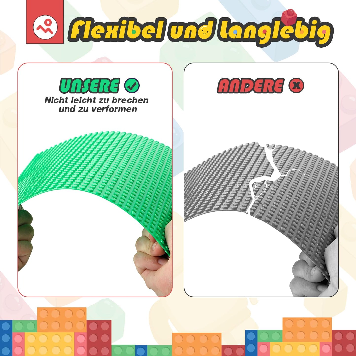 HUIZDQ 6-Pack Building Block Set, compatible with most brands, peel and stick baseplate for tabletop, wall.