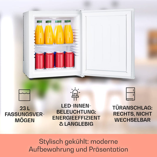 Klarstein Mini Fridge for Room, 23L Mini Fridge for Drinks & Cosmetics, Small Mini Bar, Fridge Small & Quiet, Adjustable Shelf, Small Skincare Fridge 5-15°C.