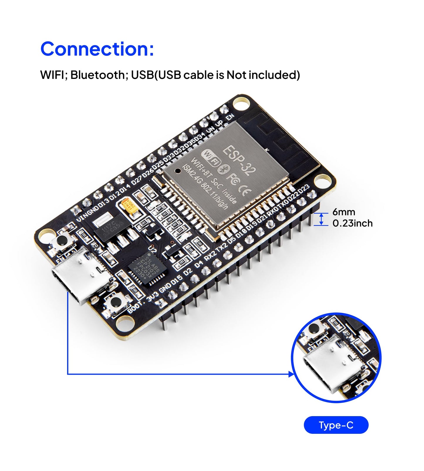ELEGOO ESP32 Development Board USB-C, 2.4GHz Dual Mode WiFi+Bluetooth Dual Core Microcontroller for Arduino IDE, Supports AP/STA/AP+STA, CP2102 Chip, 3 Pieces
