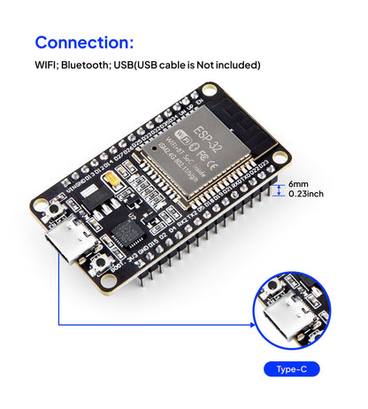 ELEGOO ESP32 Development Board USB-C, 2.4GHz Dual Mode WiFi+Bluetooth Dual Core Microcontroller for Arduino IDE, Supports AP/STA/AP+STA, CP2102 Chip, 3 Pieces
