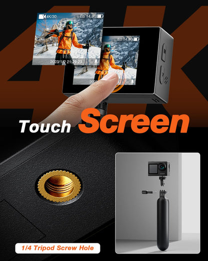 iZEEKER Action Cam 4K 24MP, Waterproof Underwater Camera 40M with EIS, Dual-Screen Camera, Touchscreen, Vlog Camera, Helmet Camera, WiFi, Remote Control, External Microphone, 2X1350mAh Batteries, Accessory Kit.