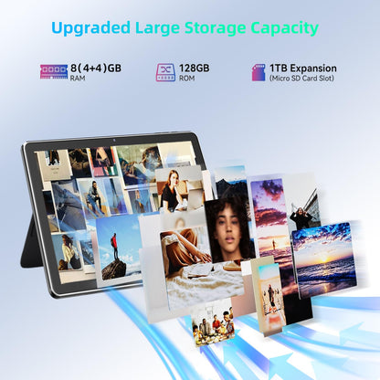 Rebecco 10-inch Android tablet, Octa Core, 1280*800 IPS HD display, 8GB RAM+128GB ROM (expandable to 1TB), Unisoc A523 CPU, 5G/2.4G WiFi, 5MP+8MP camera.