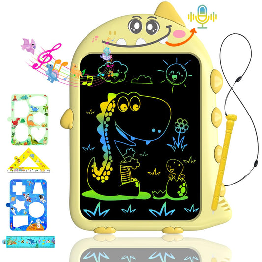 surekuo LCD writing tablet toy for kids aged 3 4 5 6 7 years old boys girls, recording & dino sound function, Type-C, dinosaur writing pad Christmas small gifts for children