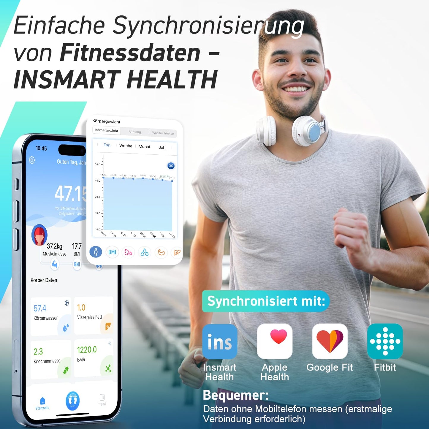 INSMART Smart scale, 227KG/500lb 30x30cm Digital Bathroom Scale, Body Fat Scale with APP/Bluetooth/Full-surface Sensor, 18 Measurement Data for BMI, Weight, Body Fat, Heart Rate, Muscle Mass