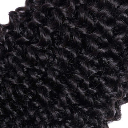 Curly Weave Bundles made of 100% human hair, 28 inches long. Unprocessed Brazilian Kinky Curly Virgin Human Hair for Black Women in natural color.