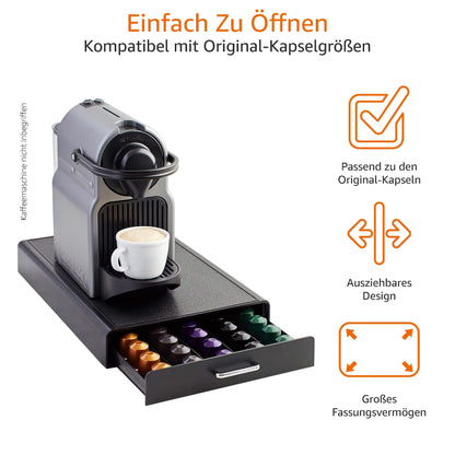 Amazon Basics 1-Drawer Storage Box for Nespresso Original Line coffee capsules, plastic, capacity 50 capsules, load capacity 4.5 kg, Black