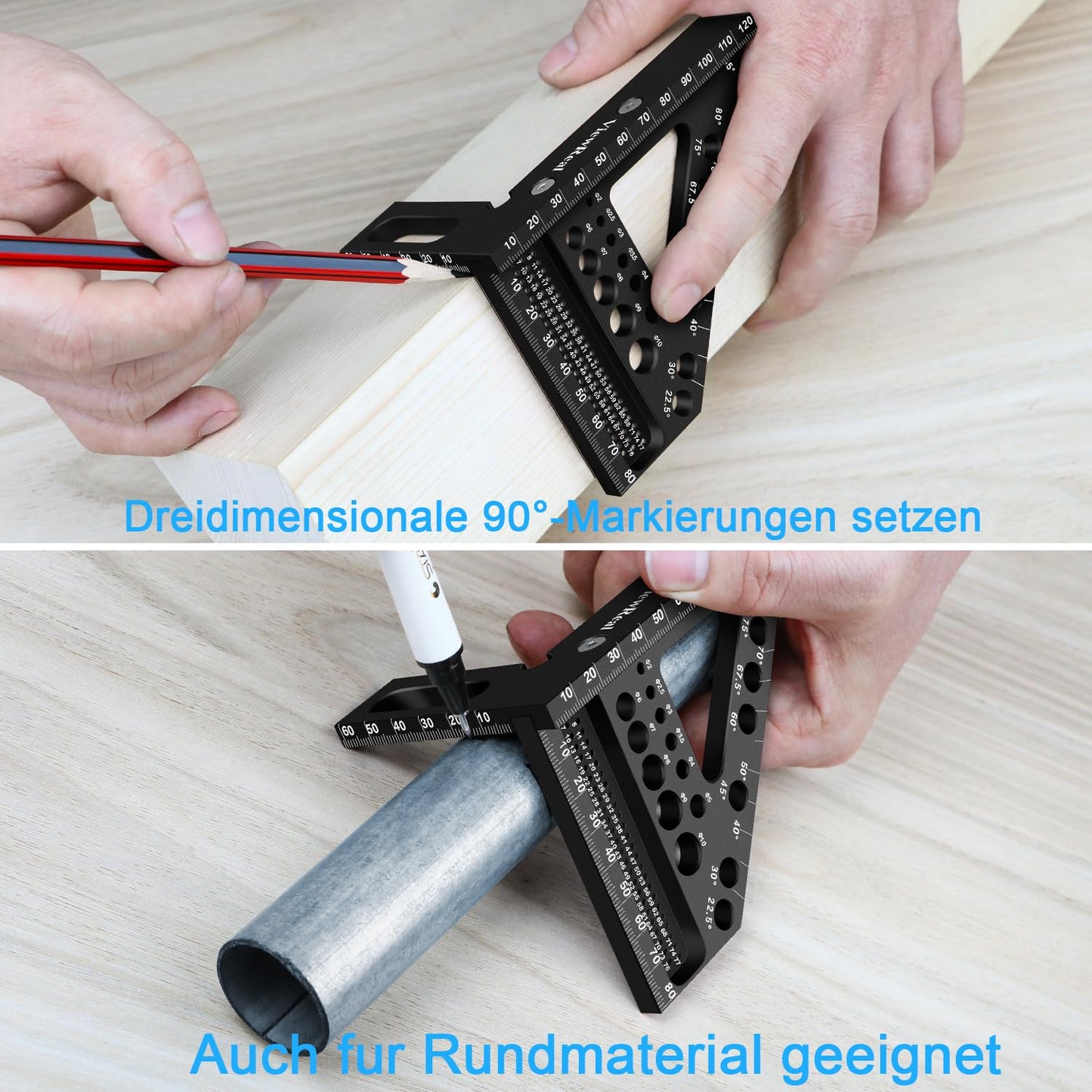 3D miter angle multifunctional 22.5-90 degree angle gauge aluminum alloy high precision layout measuring tool marking tool woodworking measuring tools for carpenters, engineers black