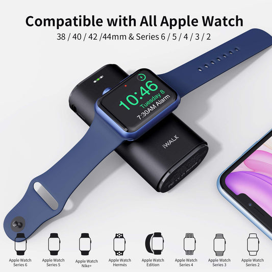 iWALK Apple Watch charging station, 3 in 1 portable charger for iPhone, 9000mAh power bank with cable for iPhone 14/13/12/11, USB-C charging port, compatible with iPhone 13/12/11/XS/XR/X/8/7/6.