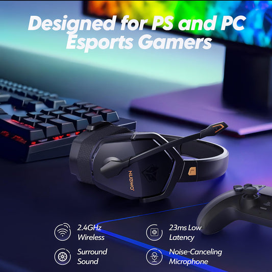 NUBWO G06 Dual Wireless Gaming Headset with microphone for PS5, PS4, PC, Mobile: 2.4 GHz Wireless + Bluetooth - 100 hours - 50mm driver - Orange