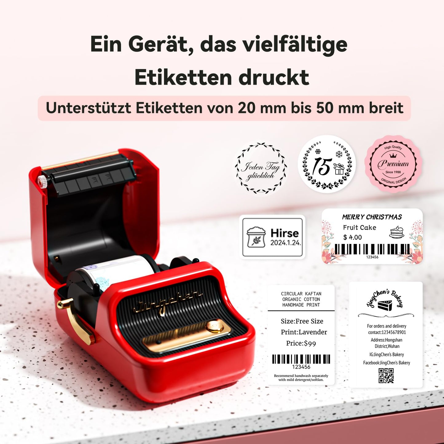 NIIMBOT B21 Label Printer, Self-Adhesive Labeling Machine Bluetooth Label Maker Sticker Printer, Portable Label Printer for Barcode Retail Office, Red.