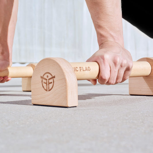 Eric Flag Handstand Handles - Premium Parallettes, Wooden Push-Up Handles for Fitness, Gym, Calisthenics & Yoga - Wooden Parallettes Calisthenics Non-Slip, Push Up Bars for Indoor and Outdoor