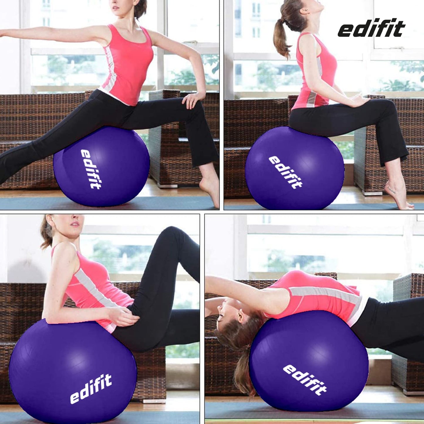 EDIFIT, Gymnastics Ball, 55, 65 and 75, Pezzi Ball, Including Inflator, Pilates Ball, Exercise Ball, Pilates, Yoga Ball, Gymnastics (65cm, Purple)