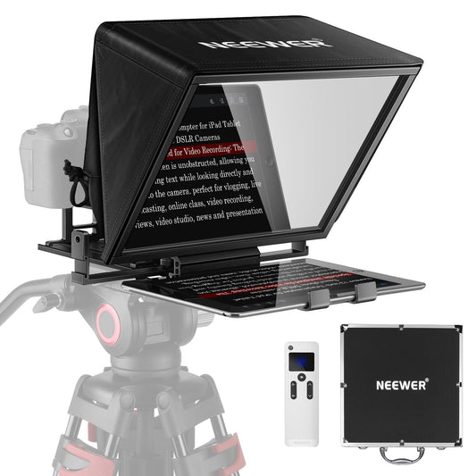 NEEWER Teleprompter X14 with RT 110 remote control and APP control (Bluetooth connection via NEEWER Teleprompter App), portable, no assembly required, compatible with iPad, Android, tablet, smartphone, DSLR camera.