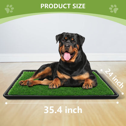 GoldOuya 60 x 90 cm dog grass pad with tray for indoor and outdoor use, great for large dog potty training is a complete potty system. Grass potty pads for dogs with tray are reusable.