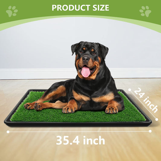 GoldOuya 60 x 90 cm dog grass pad with tray for indoor and outdoor use, great for large dog potty training is a complete potty system. Grass potty pads for dogs with tray are reusable.