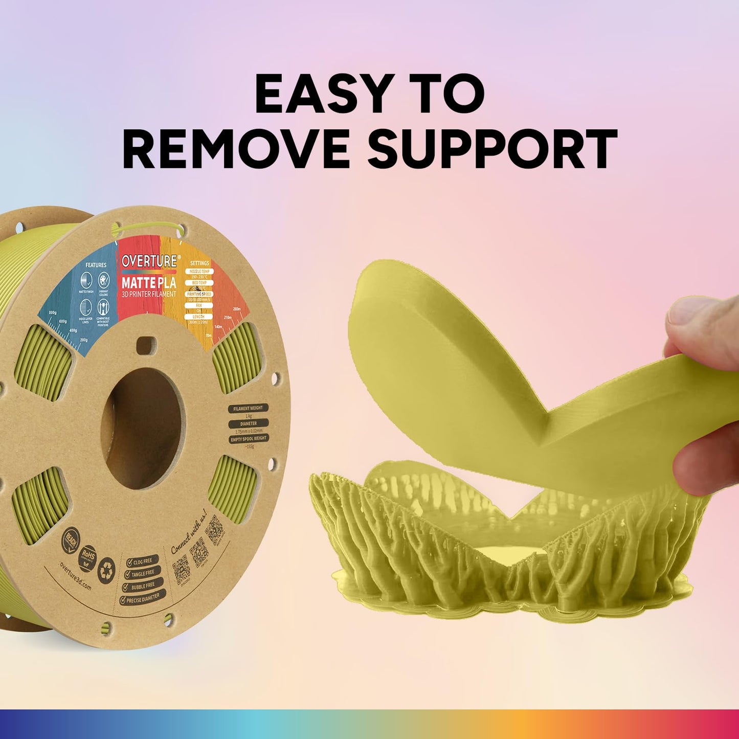 OVERTURE Matte PLA 1.75mm filament, Matte PLA 1kg spool (2.2lbs), accuracy +/- 0.02mm, for 3D printers (Bamboo Green)