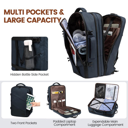 LOVEVOOK 30-40L backpack carry-on travel backpack for men and women, expandable business backpack, laptop backpack for 17.3 inches, anti-theft, blue.