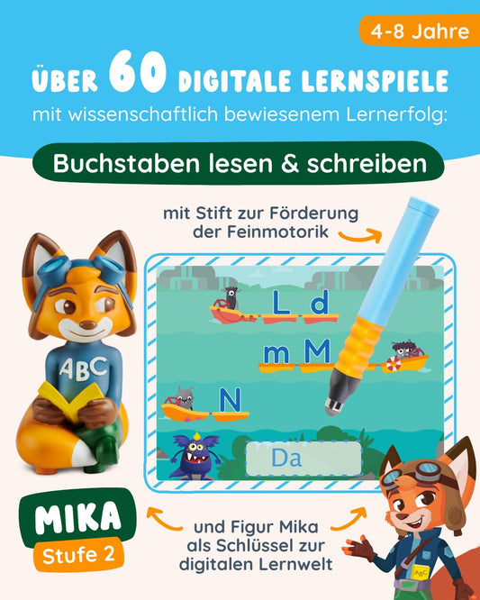 Edurino Starter Kit Mika ABC: Learning & Writing Letters (Level 2) for ages 4+ includes stylus | Recognize uppercase and lowercase letters | Write letters correctly | Hear sounds in words