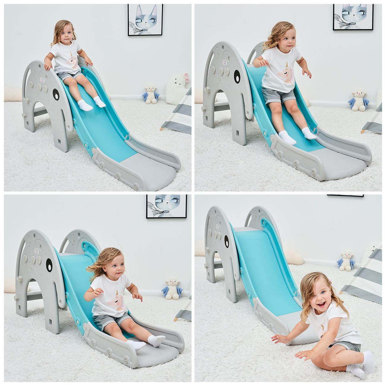 Baby Vivo Children's Slide Kids Slide Garden Slide Toddler Slide Plastic Elephant Rounded Corners & Edges for Indoor & Outdoor in Turquoise/Grey.