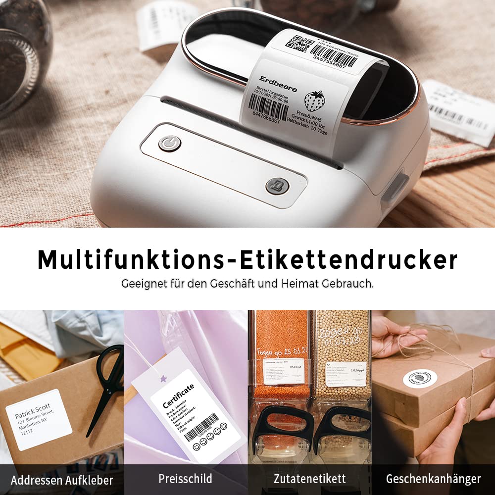 Phomemo M220 label printer with Bluetooth, portable Bluetooth thermal label printer for barcodes, retail, small businesses, compatible with phones & PC systems White.