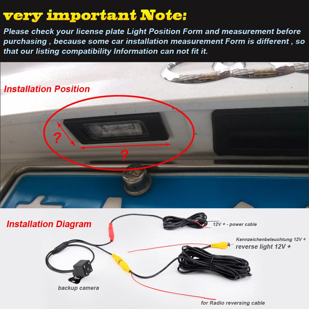 HD Car Backup Camera Parking Camera Rearview System Parking Assistance Compatible with VW New Beetle/Passat CC 4D/Phaeton/Scirocco/Polo/Golf MK4/MK5/MK6/EOS/LUPP/Seat Leon/Aitea/Skoda Superb Combi
