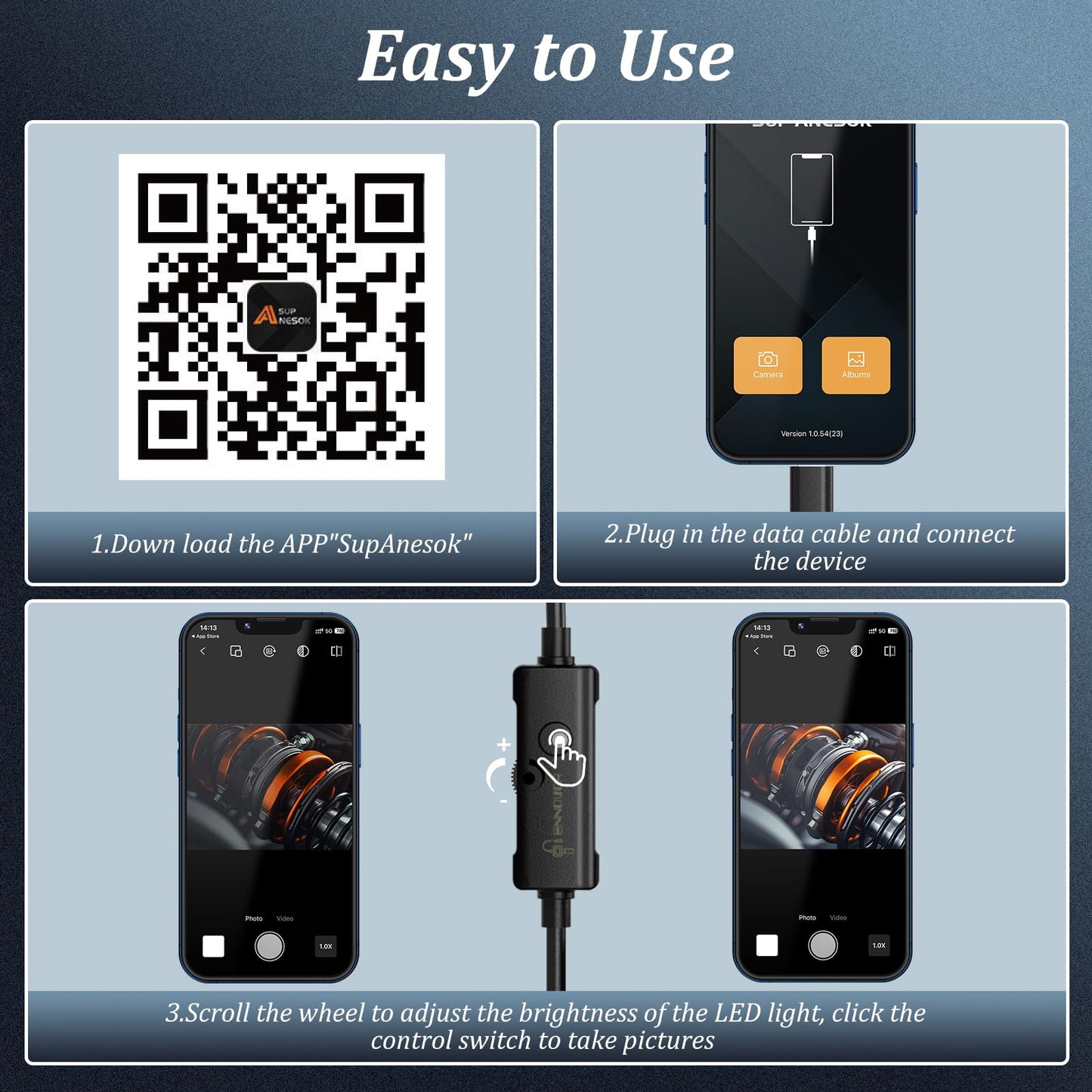 Endoscope camera with light, Ennovor 1920 HD dual-head endoscope camera for mobile phones with 8 LED lights. No WiFi inspection camera, waterproof IP67 sewer camera for Android & iOS, tablets (32.8 ft/10m).