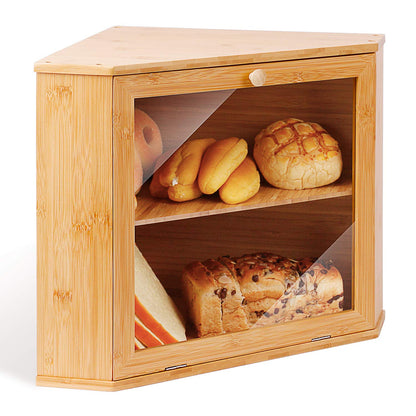 Leader Accessories bamboo bread box 2 tier bread container for corner food-safe bread storage easy to clean 32x32x34cm
