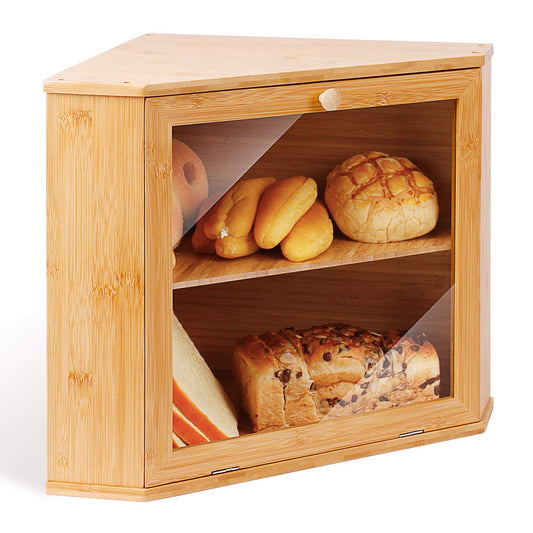 Leader Accessories bamboo bread box 2 tier bread container for corner food-safe bread storage easy to clean 32x32x34cm