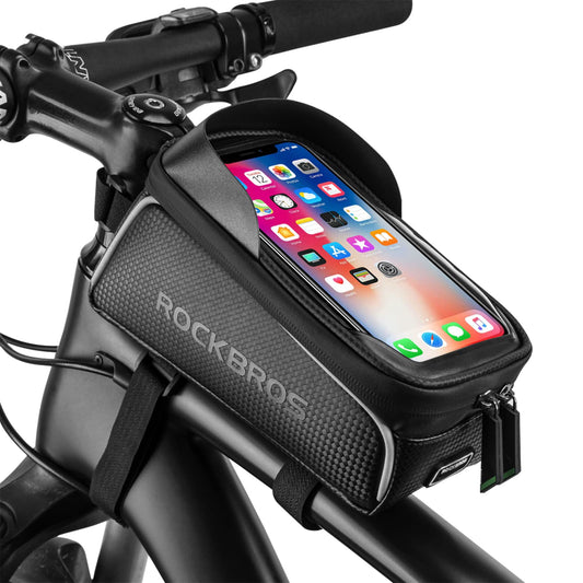 ROCKBROS bike frame bag water-repellent handlebar bag, top tube bag touchscreen for smartphones up to 6.5 inches road bike MTB gravel bike.