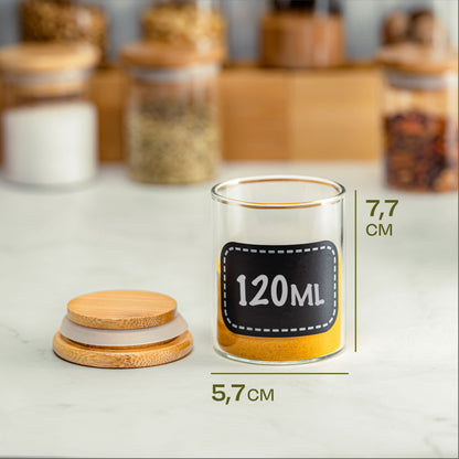 Praknu Spice Jars 120ml - 10 Piece Spice Jar Organizer with Spice Labels - Airtight - Dishwasher Safe - Kitchen Organization - for Spices, Herbs & Tea