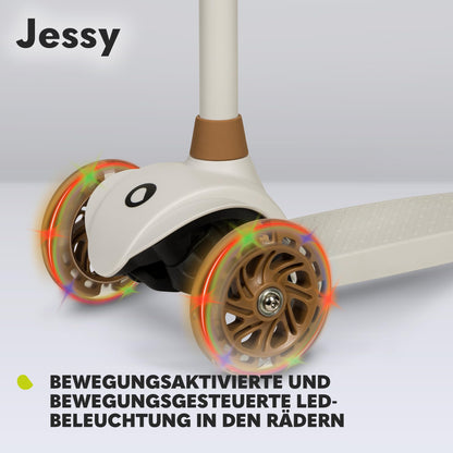 LIONELO Jessy Premium kids tricycle scooter with LED wheels for children 3 years up to 50 kg, height adjustable and non-slip platform, foldable scooter. Scooter for toddler boy girl.