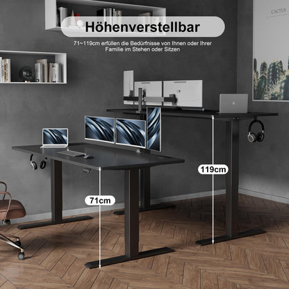 Devoko height-adjustable desk 160 x 70 cm with cable tray, electrically height-adjustable stable standing desk, computer desk 2-function memory, ergonomic standing-sitting desk (black)