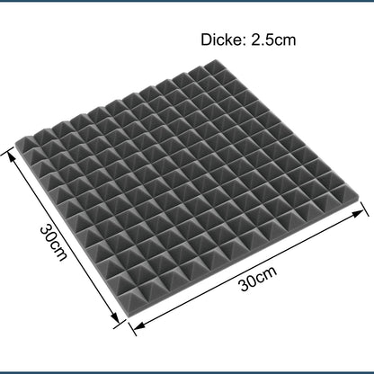 24 pieces of self-adhesive acoustic foam, pyramid foam, high-density 25kg/m³ convoluted foam, foam panel, soundproofing sound absorber for recording studio, office, home office 30x30x2.5cm