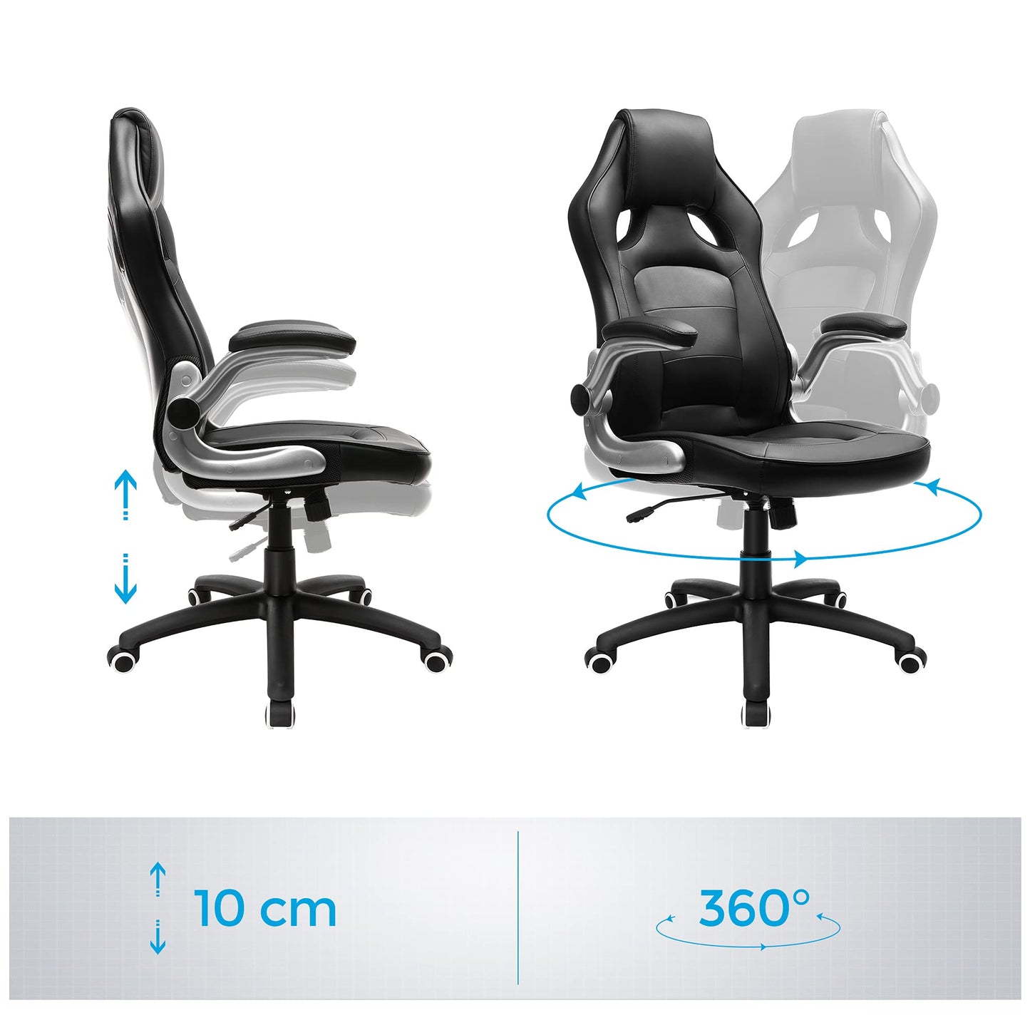 SONGMICS Racing Chair Office Chair Gaming Chair Executive Chair Swivel Chair PU, black, OBG62B