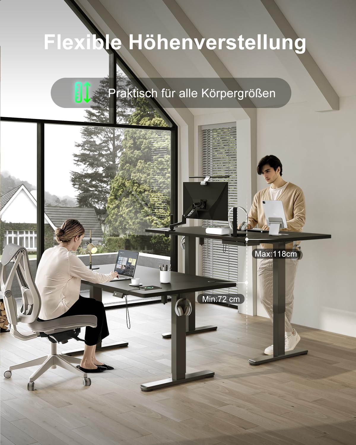 Devoko Height Adjustable Desk 160x80cm with Type-C Charging Port, Electric Height Adjustable Desk, Mobile Electric Computer Desk with Cable Management Tray, Black