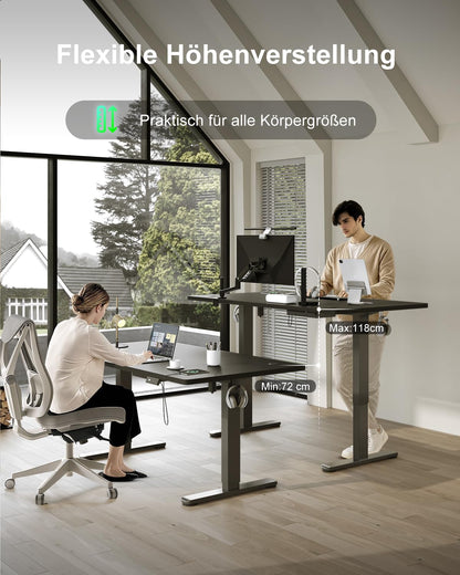 Devoko Height Adjustable Desk 160x80cm with Type-C Charging Port, Electric Height Adjustable Desk, Mobile Electric Computer Desk with Cable Management Tray, Black
