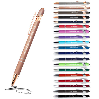 Beautiful Papers - x12 - Personalized 2 in 1 Pen - Personalized Ballpoint Pen with Engraving I Rose Gold Metal I Softtouch Feeling I write in black I integrated Stylus