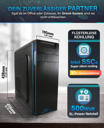 Greed® Ultra V2 PC with Intel Core i7 12700F - Fast desktop computer for office & home with 4.8 GHz, 32GB RAM, 1TB SSD + 1TB HDD, DVD+RW, USB 3.1, WLAN, incl. Win 11 Pro