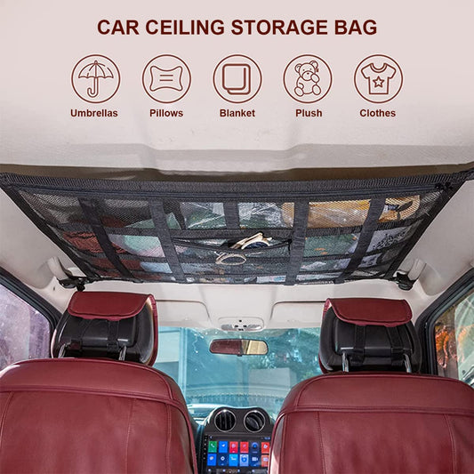 Car luggage net for storage, car cargo net, universal car roof luggage net cover, mesh bag with zipper, 90X65CM.
